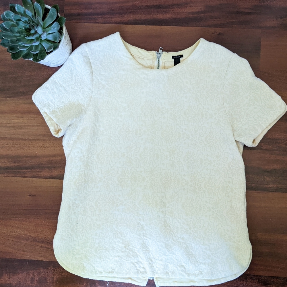 J. Crew Jacquard Back Zip Ivory Short Sleeve Sweatshirt - M